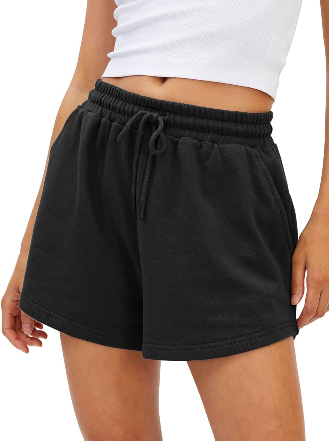 Womens Sweat Shorts Casual Summer Athletic Shorts Elastic Comfy Running Shorts High Waist Pockets Shorts