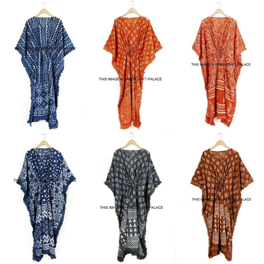 Anokhi,Vintage Indian Block Print Cotton Kaftan Dress,Hippy Boho Short Caftan