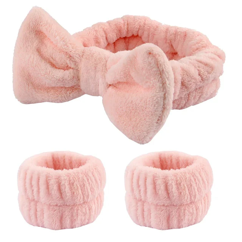 Wash Face Headbands for Women Coral Fleece Hair Bands Cuff Waterproof Bands Absorbent Wristbands Head Band Hair Accessories Set