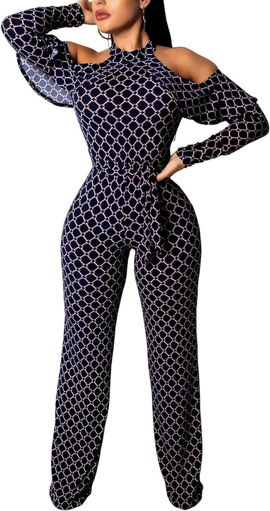 Women'S Sexy Jumpsuits Elegant Long Sleeve Straight Long Pants Clubwear Rompers with Pockets